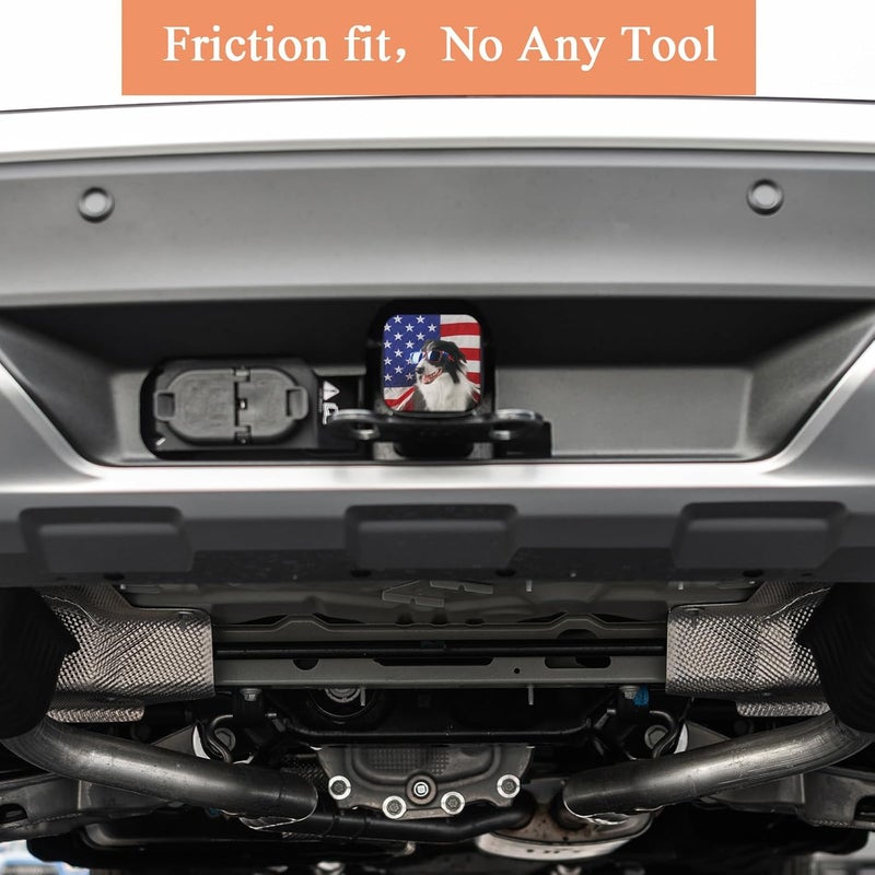 Tnomchey Dog Hitch Covers Cute Border Collie Wear Sunglasses USA Flag Pet Patriotic Black Square Towing Hitch Covers 2” Heavy Duty Trailer Hitch Tube Cover Plug Cap Rubber For Most Vehicles SUV Pickup - Image 5